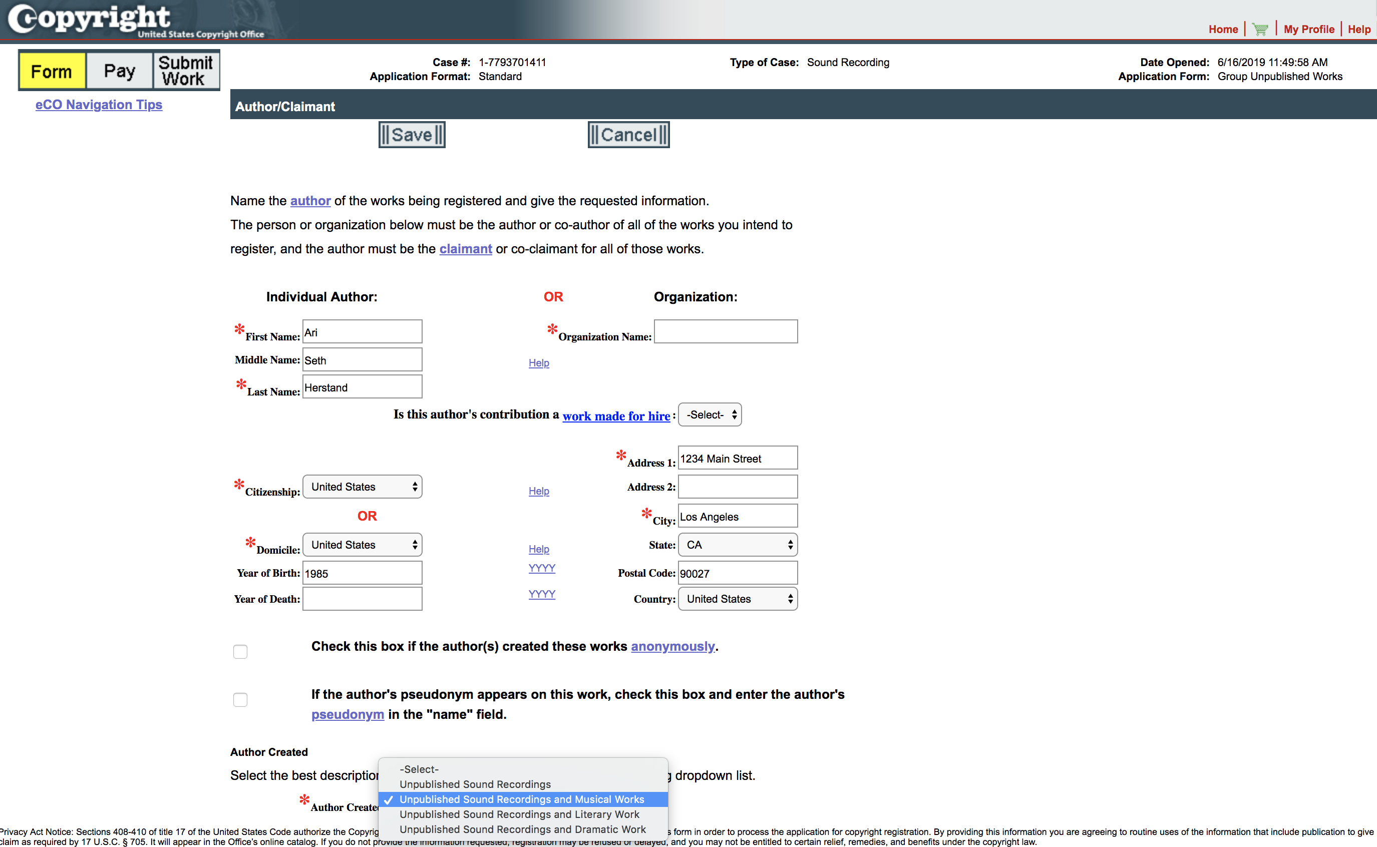 copyright application