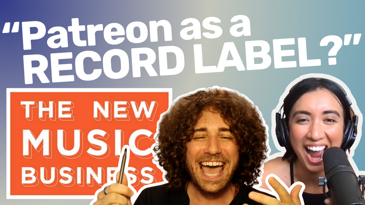 Raye Zaragoza on the New Music Business Podcast, thumbnail saying "Patreon as a record label?"