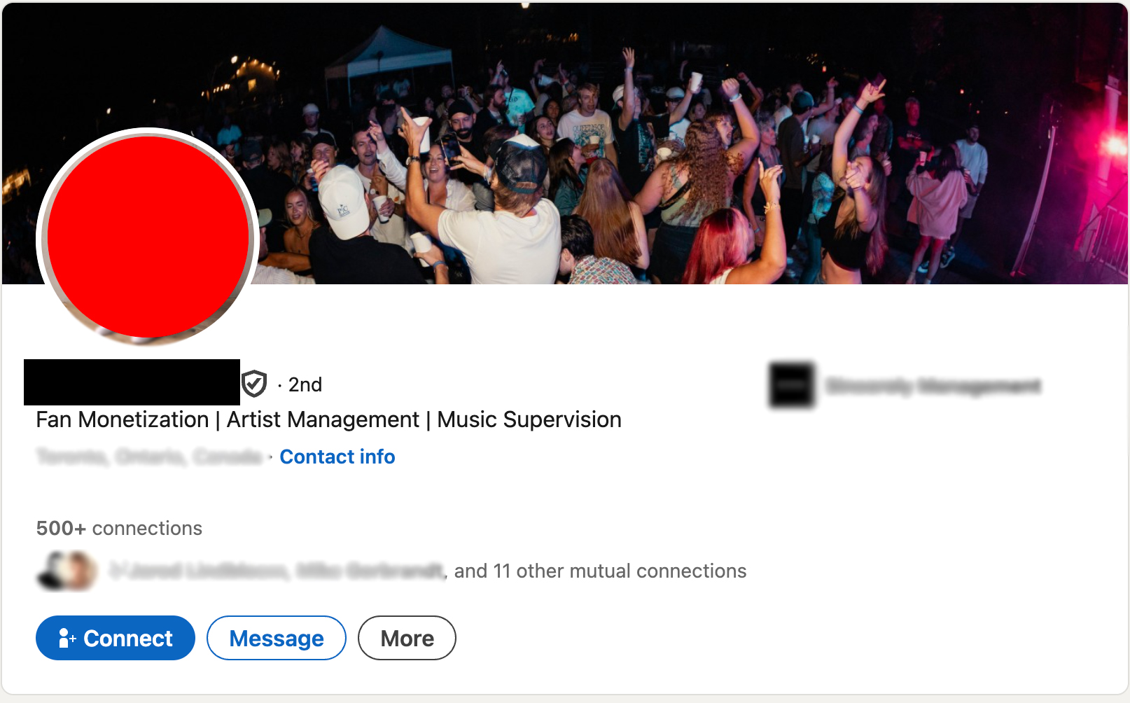 Artist Manager's Profile on LinkedIn